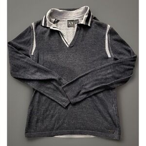 Armani Exchange Long Sleeve V Neck Pullover Sweater Black Logo Medium JBHS